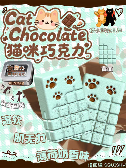 🐾🍫 Cat Paw Chocolate Block — Pastel Mint Green Edition [Orange Squishy]