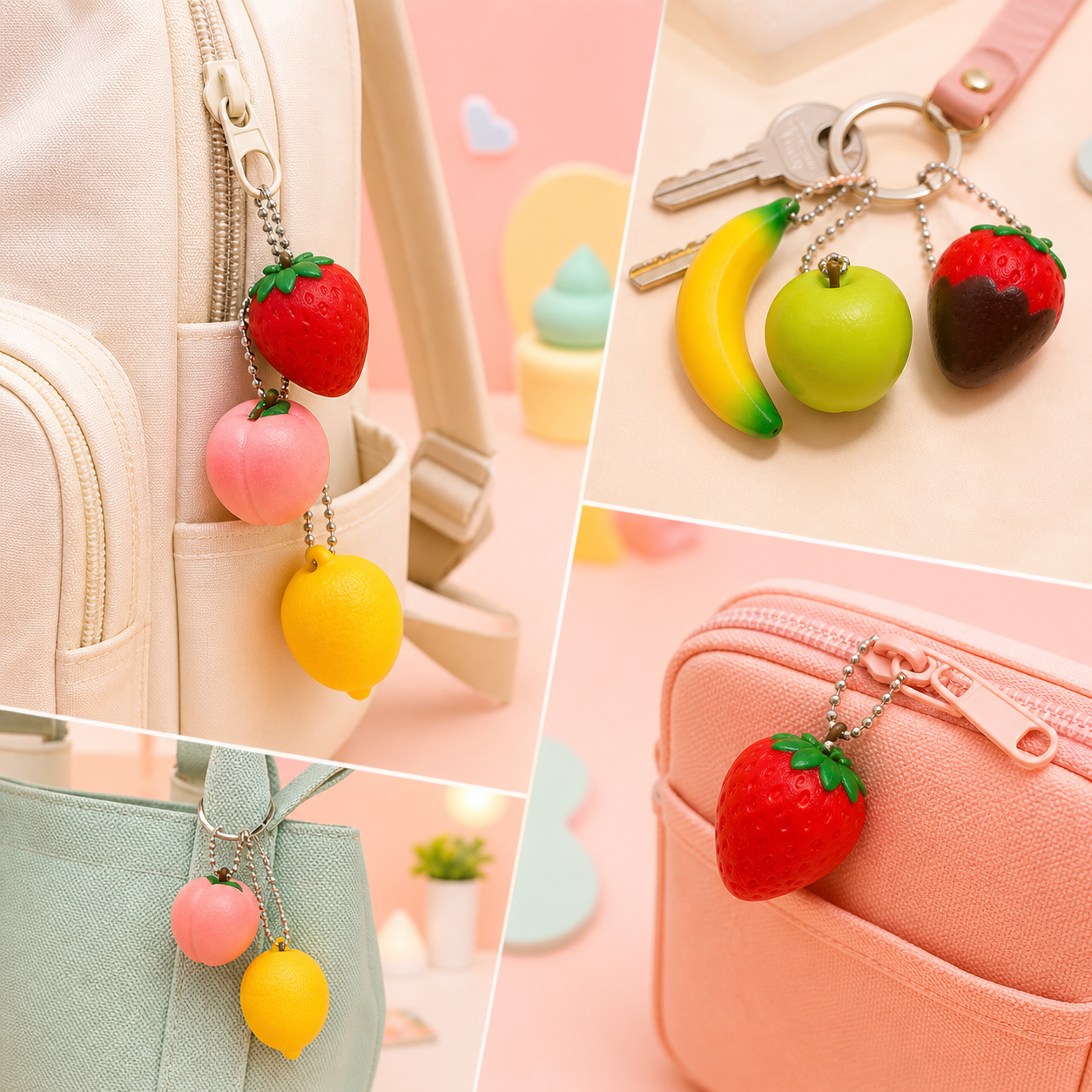 🔑🍓 คอลเลกชัน Mini Squishy Keychains