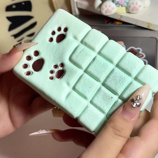 🐾🍫 Cat Paw Chocolate Block — Pastel Mint Green Edition [Orange Squishy]